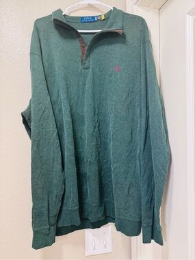 Ralph Lauren Green Half-Zip Pullover with Brown Trim
